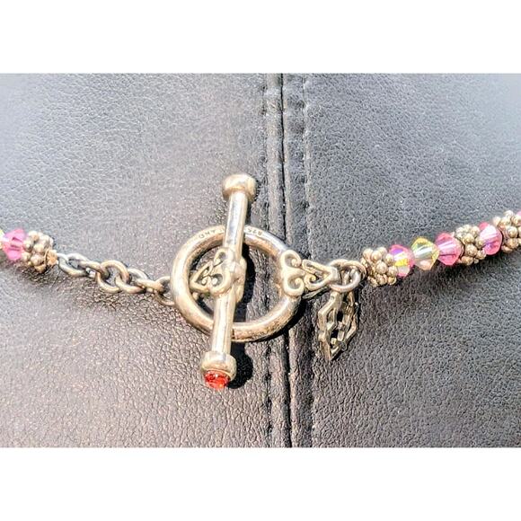 Elise Ryan 925 Sterling Silver Pink Clear Bicone Crystal Bead 18" Necklace - Picture 3 of 9